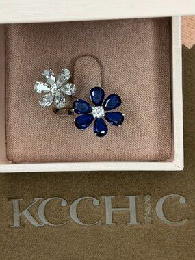 KC Chic Designs Adjustable Sterling Silver Lab-Created Sapphire Floral Ring